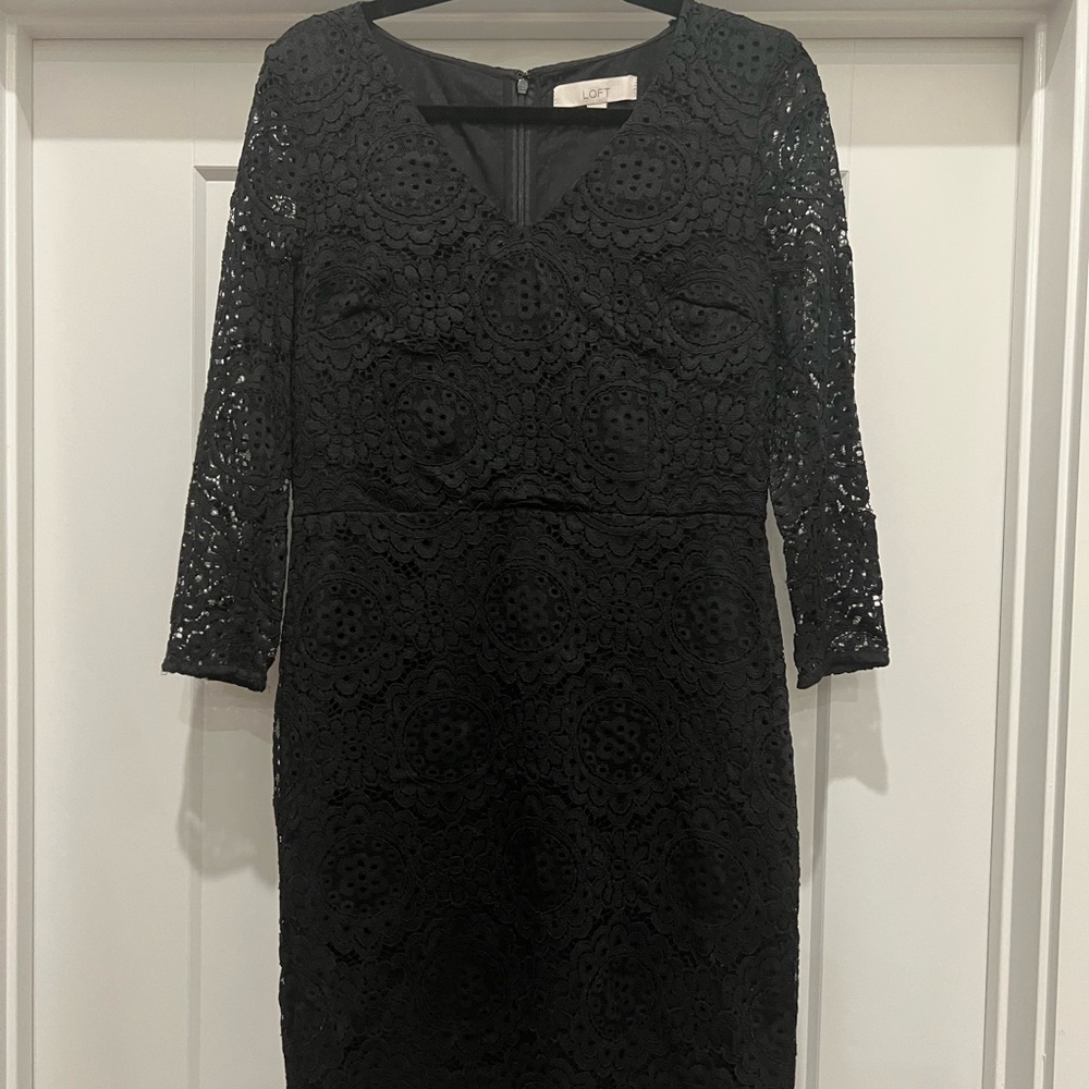 LOFT Black Lace Dress Size 6
